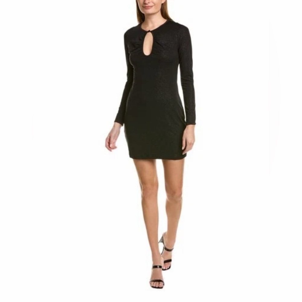 BCBGMaxAzria Sparkly Black Long-Sleeve Keyhole Mini Dress